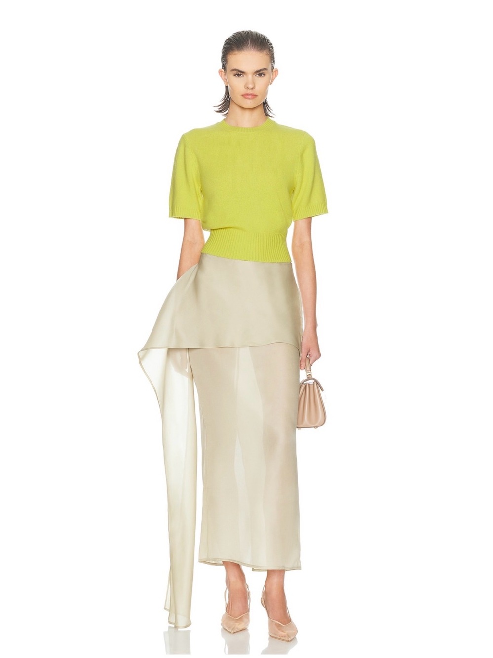 NWT HELSA The Silk Gazar Skirt With Drape in Stone - Picture 3 of 14